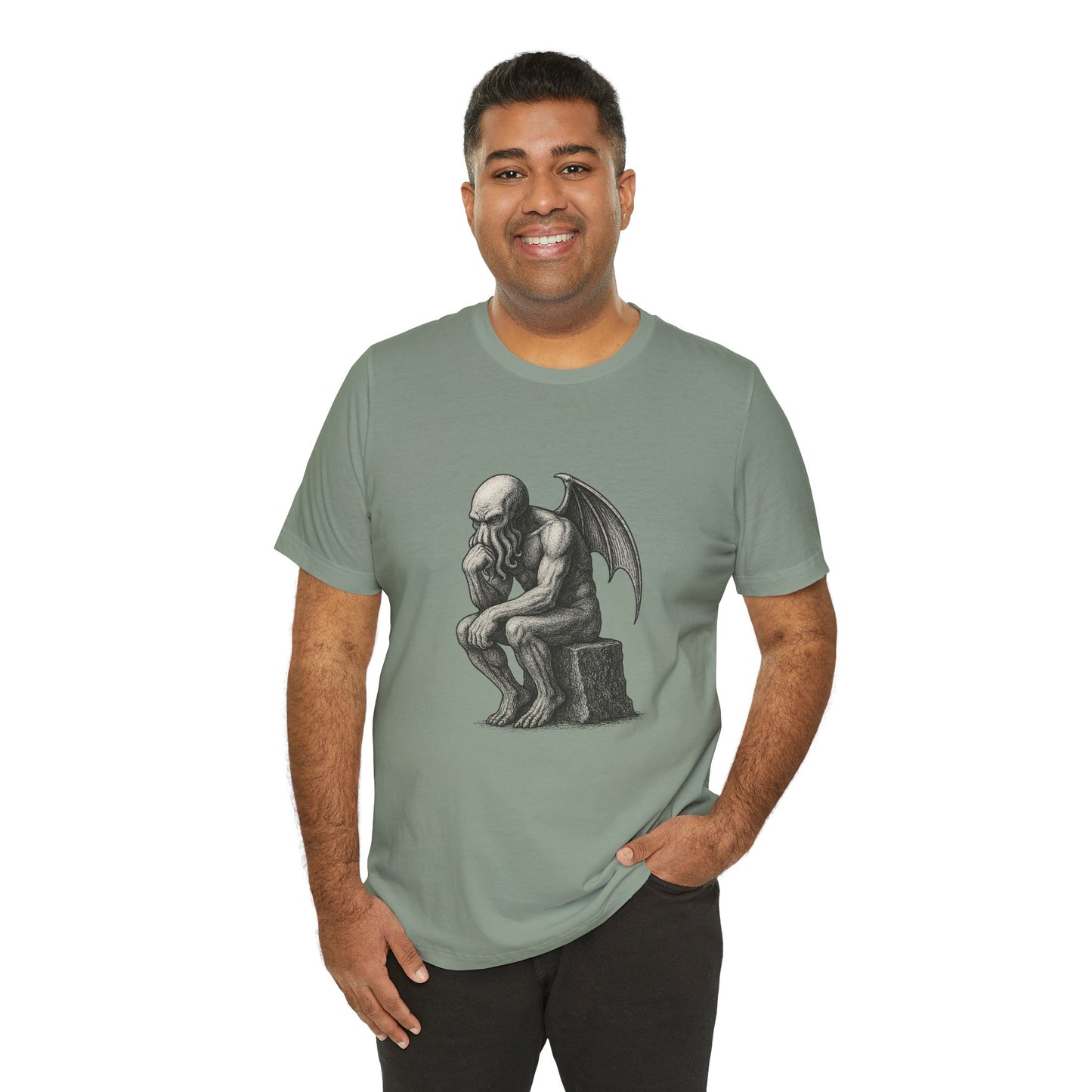 Cthulhu The Thinker Tee – Lovecraftian Parody Shirt