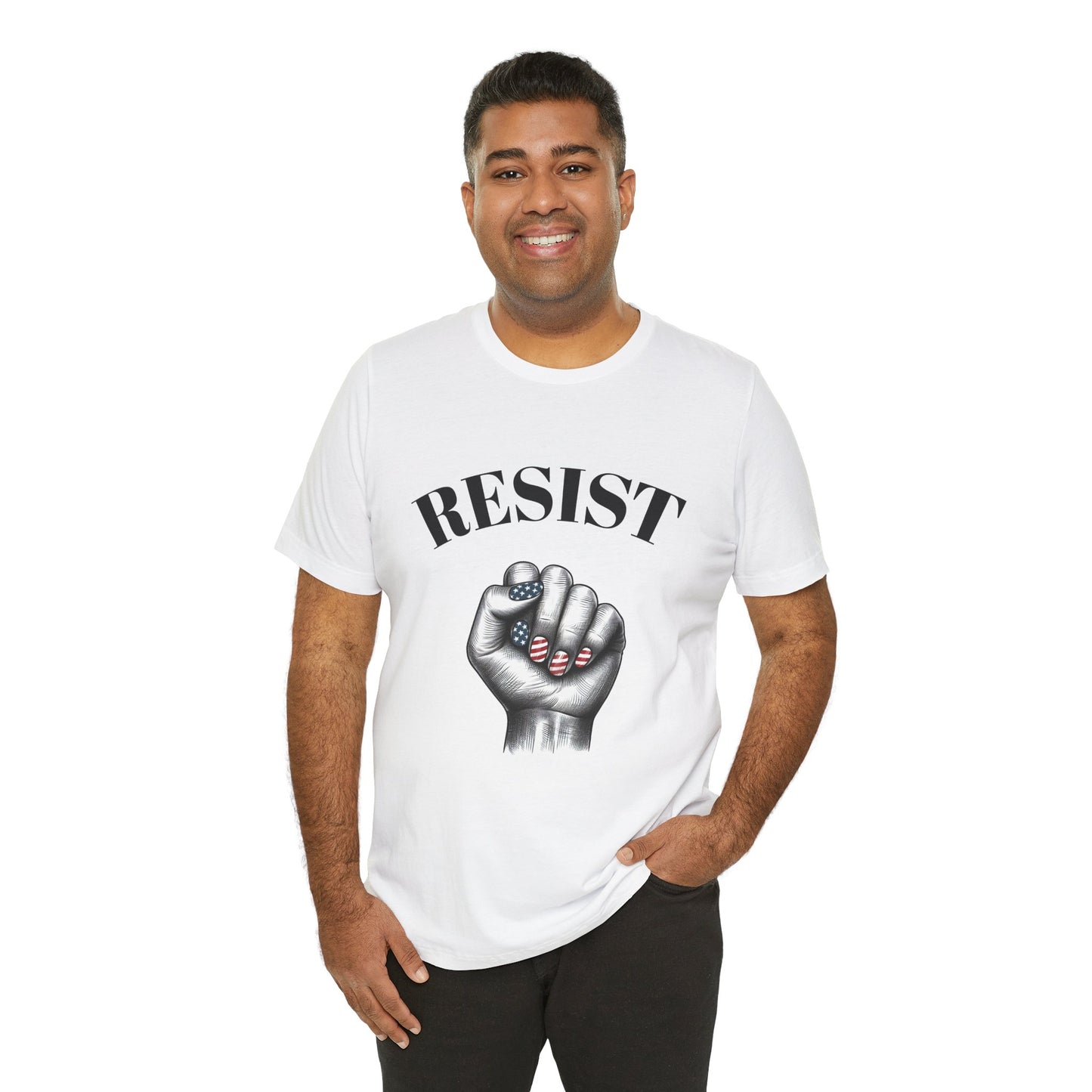 Resist Feminist Power Fist Tee – USA Flag Nails Protest Shirt - WhimSpin - https://whimspin.com