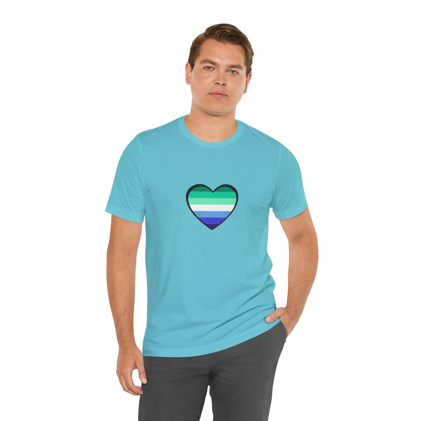 Gay Men’s Pride Flag Heart T-Shirt – LGBTQ+ Flag Design on Unisex Tee
