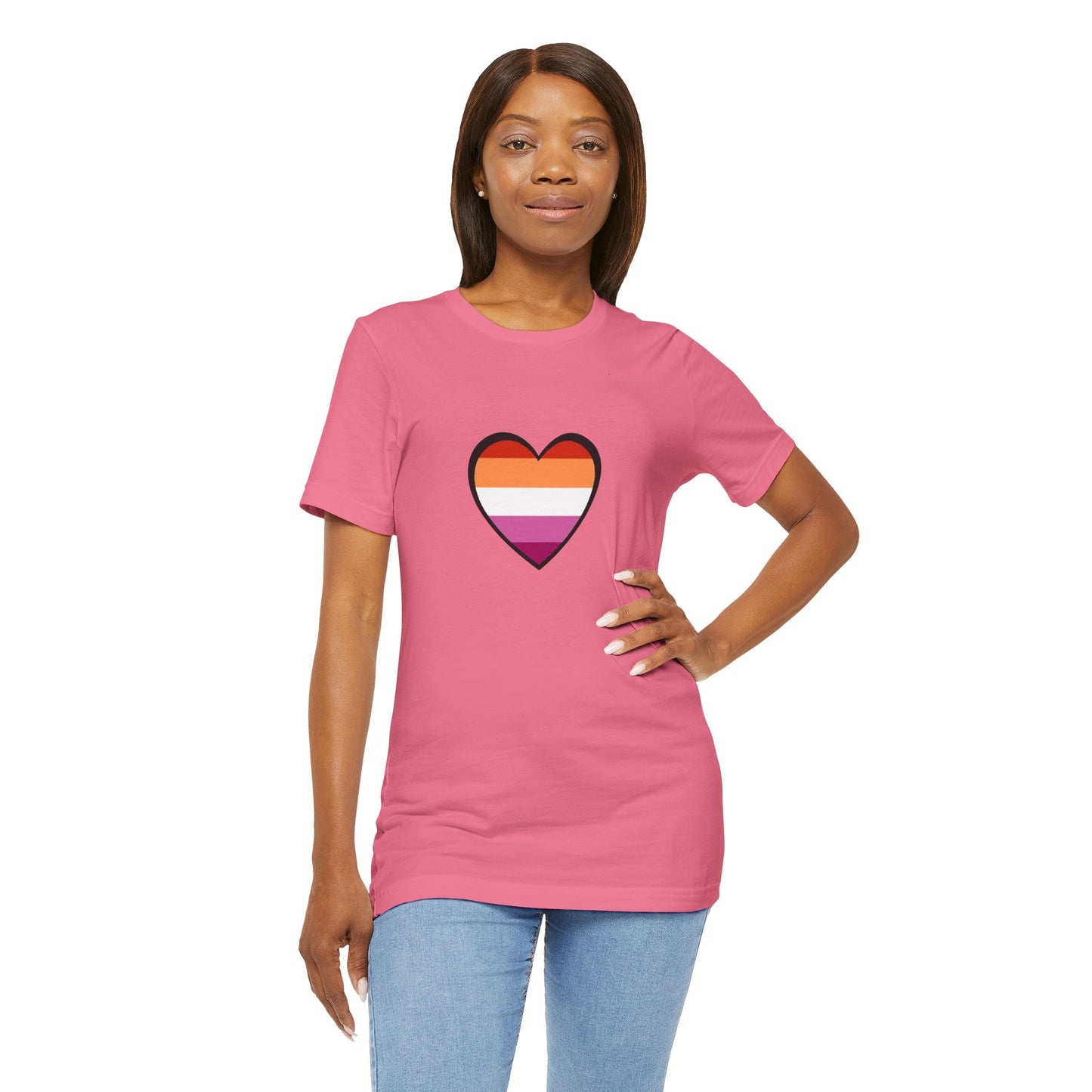 Lesbian Pride Flag Heart T-Shirt – Bold LGBTQ+ Graphic Tee - WhimSpin - https://whimspin.com