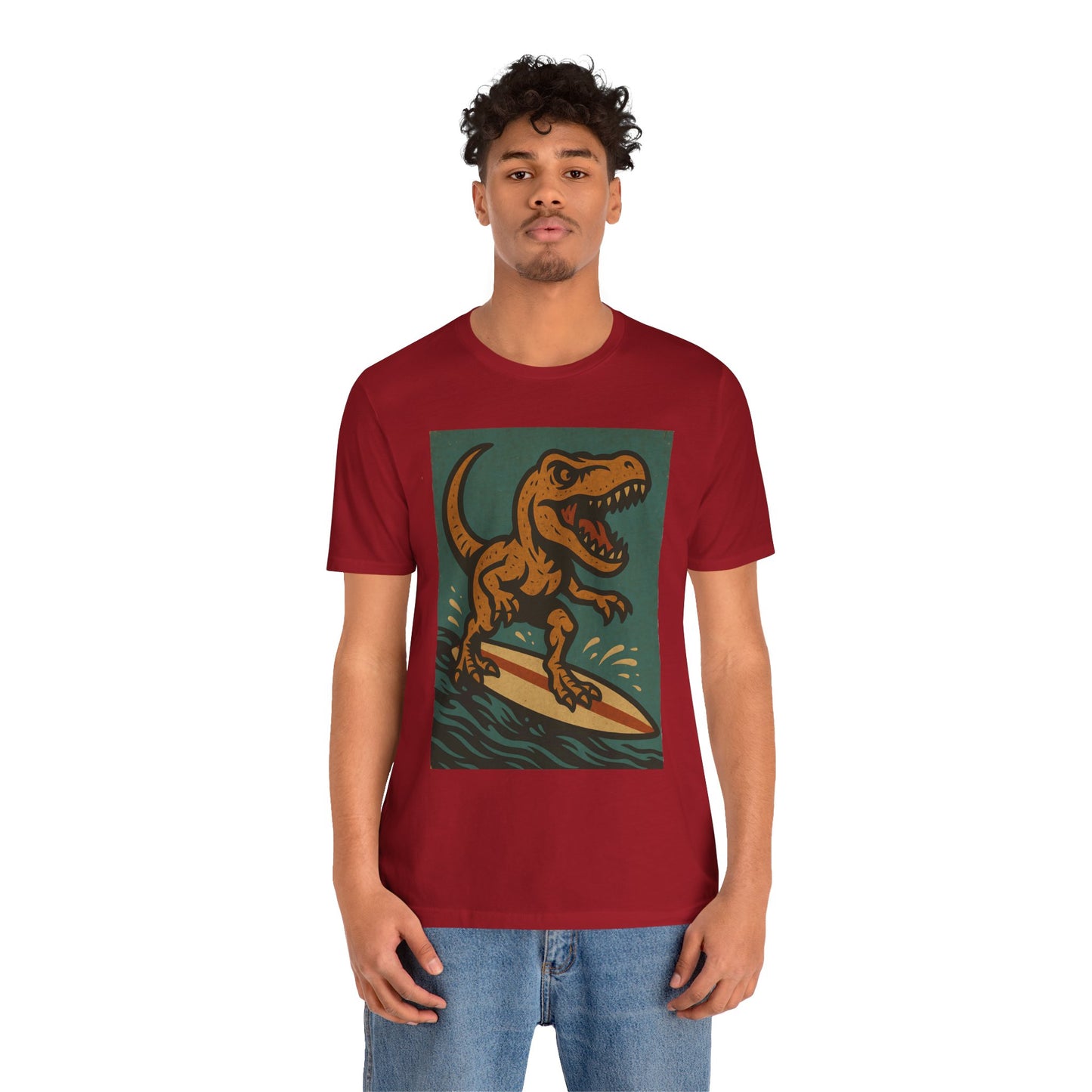 Surfing T-Rex T-Shirt – Funny Dinosaur Graphic Tee for Summer Vibes - WhimSpin - https://whimspin.com