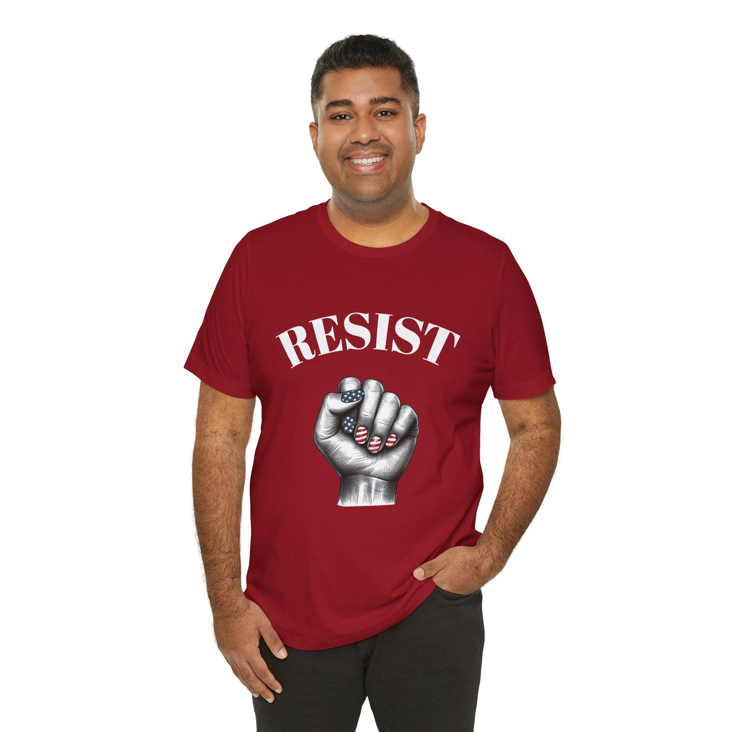 Resist Feminist Power Fist Tee – USA Flag Nails Protest Shirt - WhimSpin - https://whimspin.com