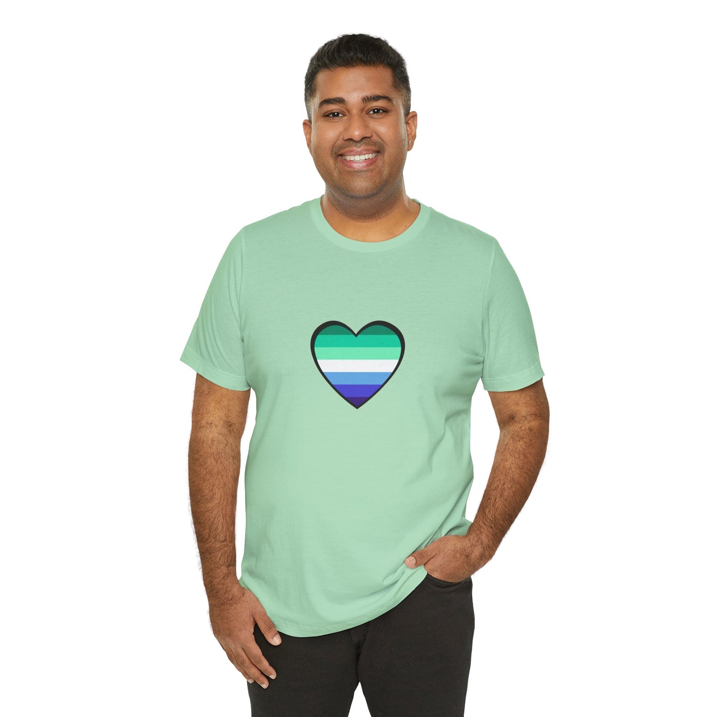 Gay Men’s Pride Flag Heart T-Shirt – LGBTQ+ Flag Design on Unisex Tee