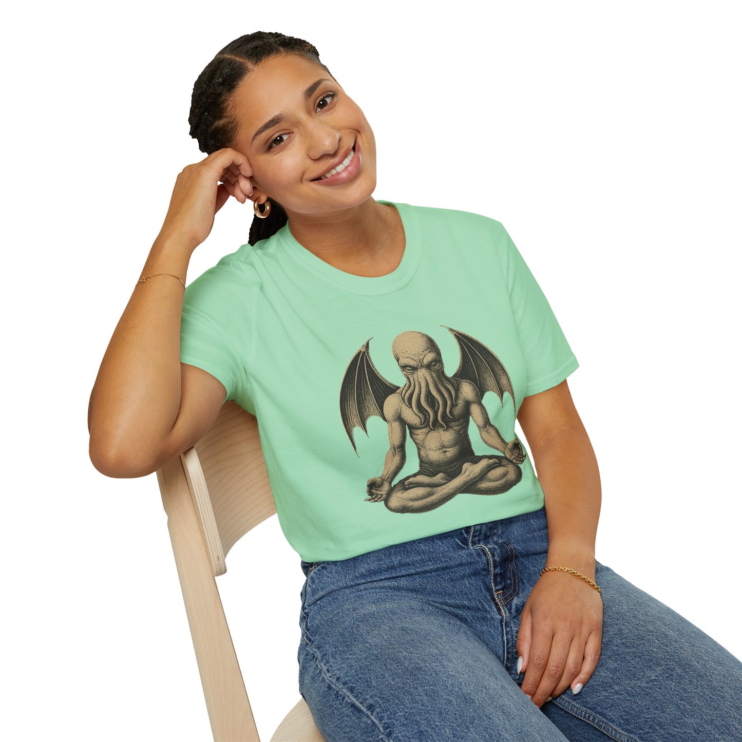 Meditating Cthulhu T-Shirt – Unisex Mythos Tee for Sci-Fi & Festival Fans - WhimSpin - https://whimspin.com