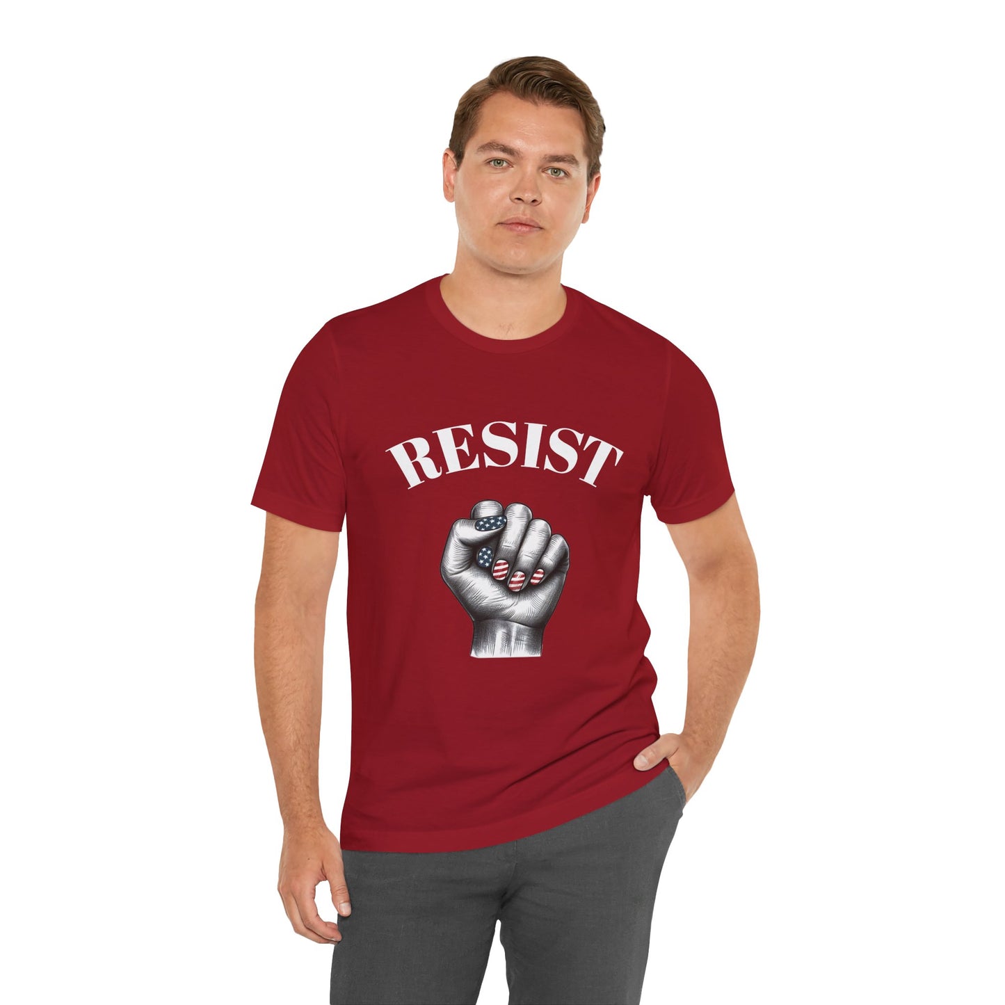 Resist Feminist Power Fist Tee – USA Flag Nails Protest Shirt - WhimSpin - https://whimspin.com