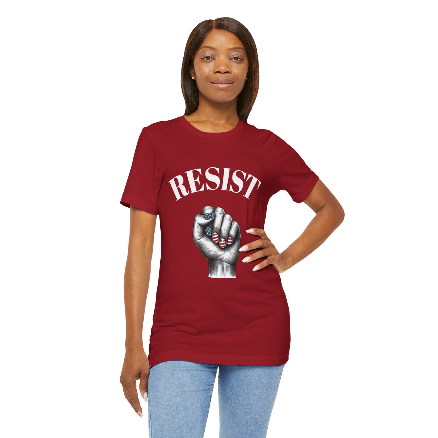 Resist Feminist Power Fist Tee – USA Flag Nails Protest Shirt - WhimSpin - https://whimspin.com