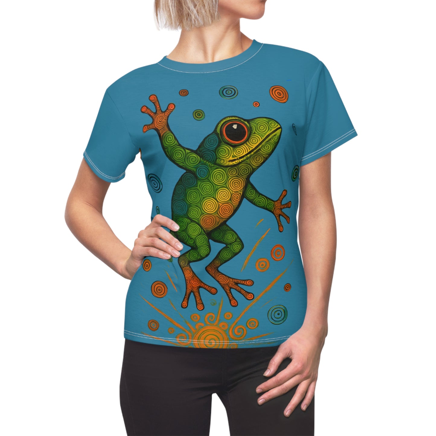 Happy Frog All-Over Print T-Shirt – Colorful Nature-Inspired Tee