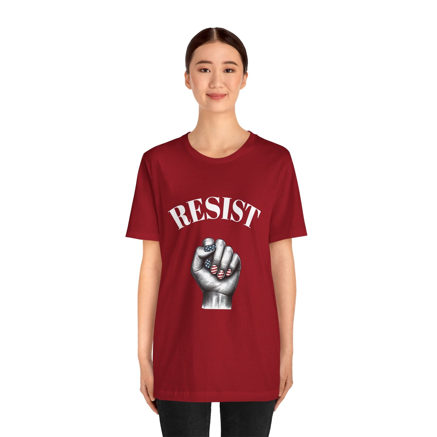 Resist Feminist Power Fist Tee – USA Flag Nails Protest Shirt