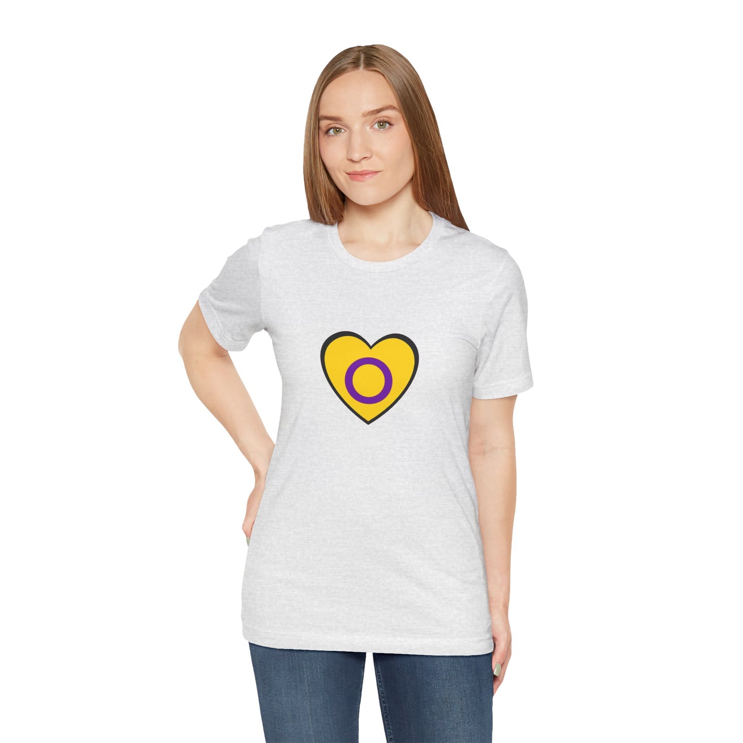 Intersex Pride Flag Heart T-Shirt – Minimalist LGBTQ+ Support Tee - WhimSpin - https://whimspin.com