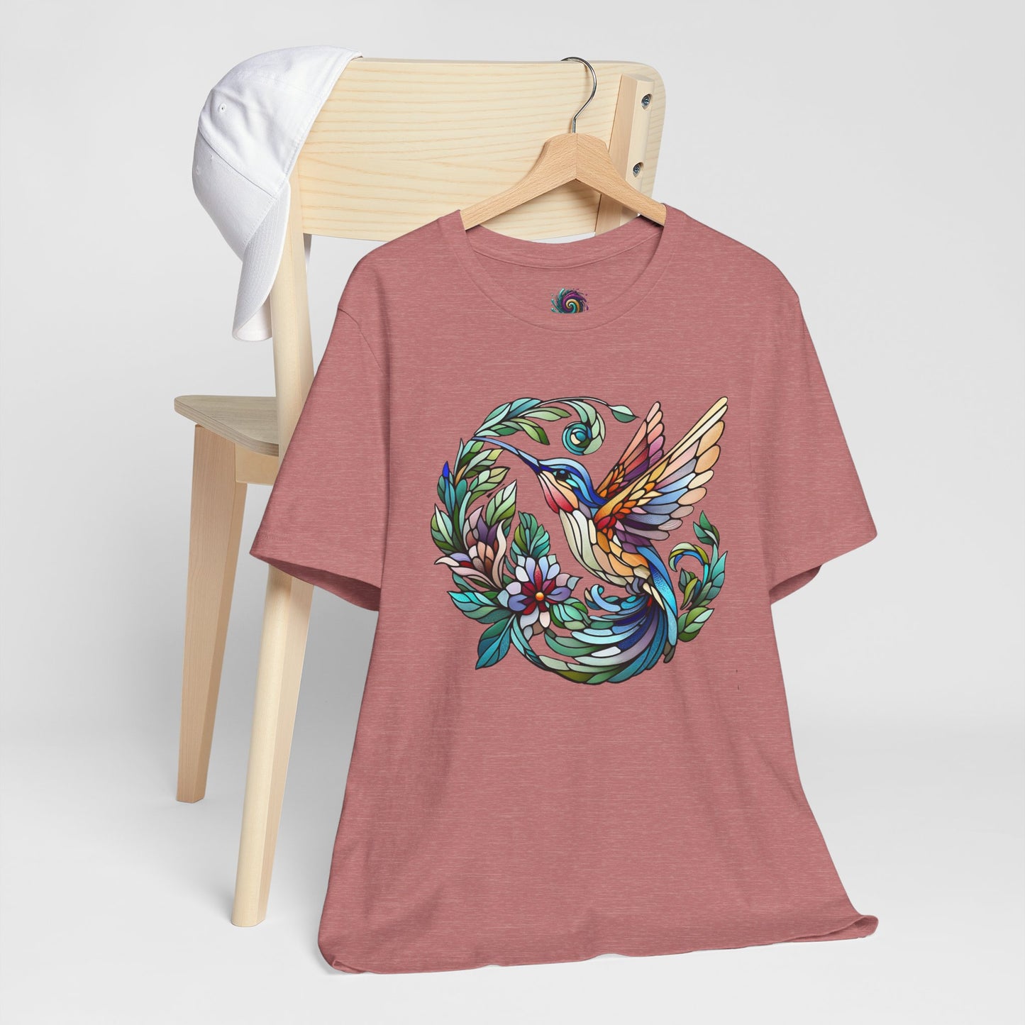 Stained Glass Hummingbird Tee – Vibrant Nature Shirt