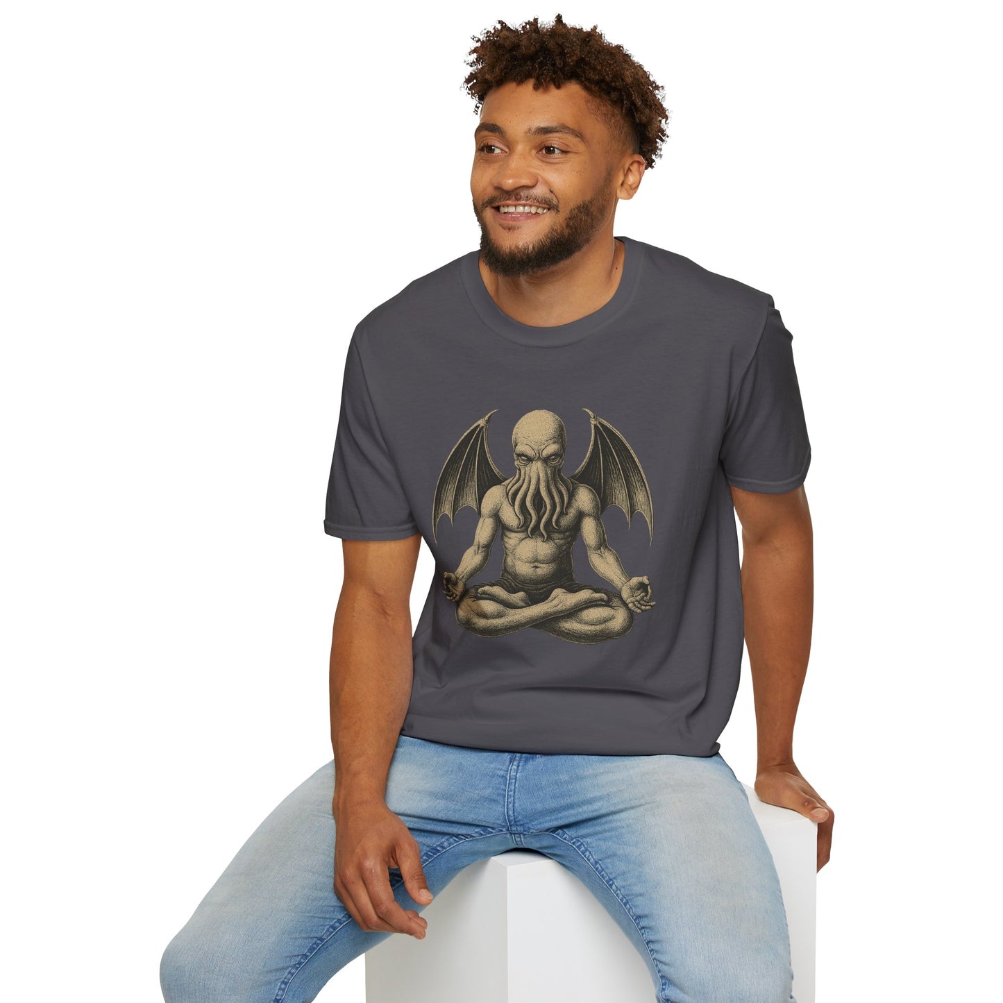 Meditating Cthulhu T-Shirt – Unisex Mythos Tee for Sci-Fi & Festival Fans - WhimSpin - https://whimspin.com