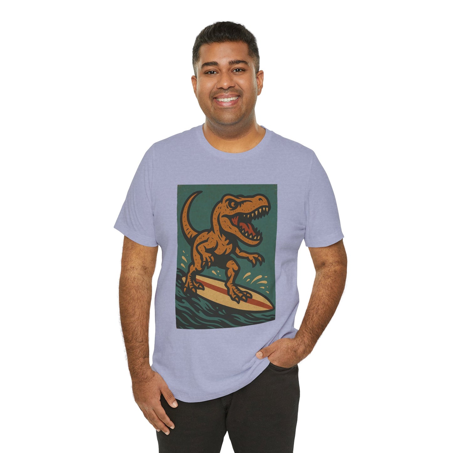 Surfing T-Rex T-Shirt – Funny Dinosaur Surfing Graphic Tee