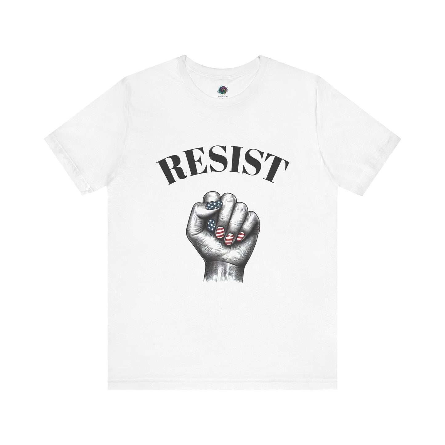 Resist Feminist Power Fist Tee – USA Flag Nails Protest Shirt - WhimSpin - https://whimspin.com