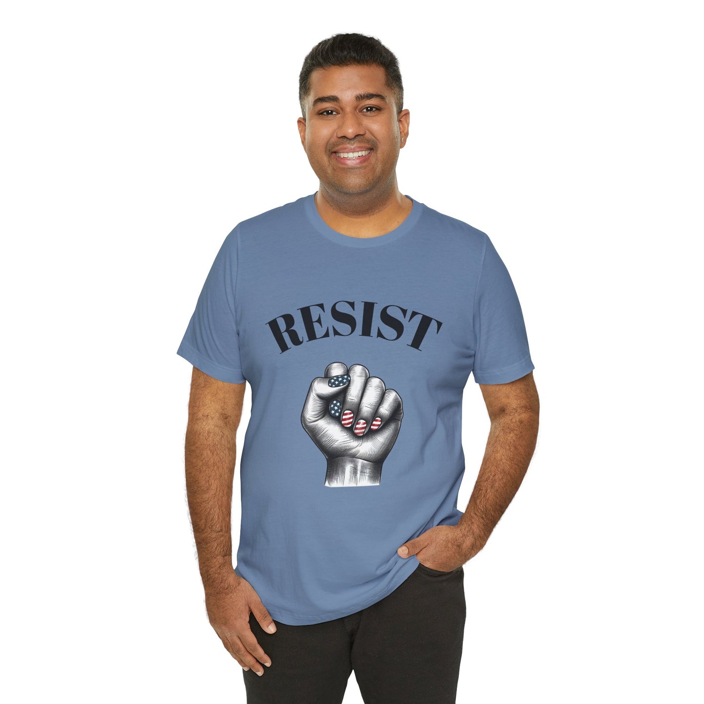 Resist Feminist Power Fist Tee – USA Flag Nails Protest Shirt - WhimSpin - https://whimspin.com