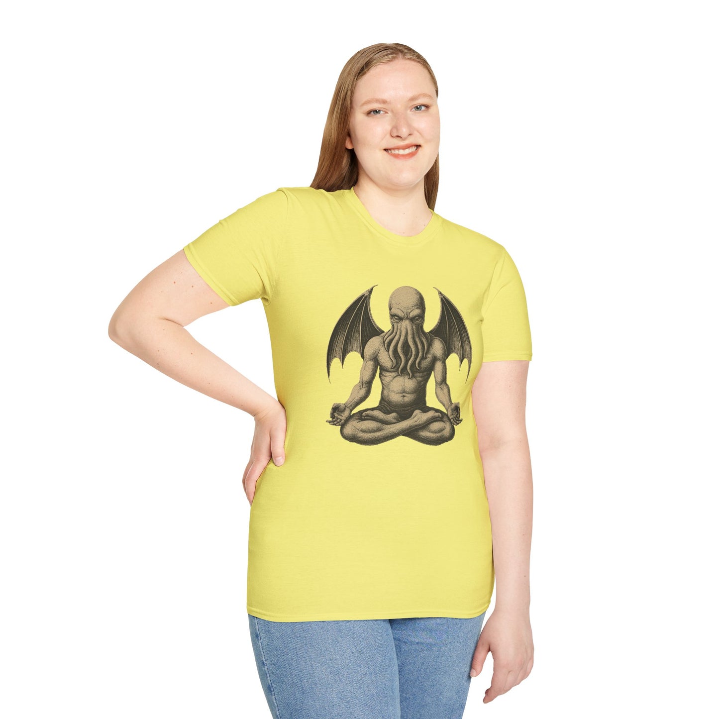 Meditating Cthulhu T-Shirt – Unisex Mythos Tee for Sci-Fi & Festival Fans - WhimSpin - https://whimspin.com