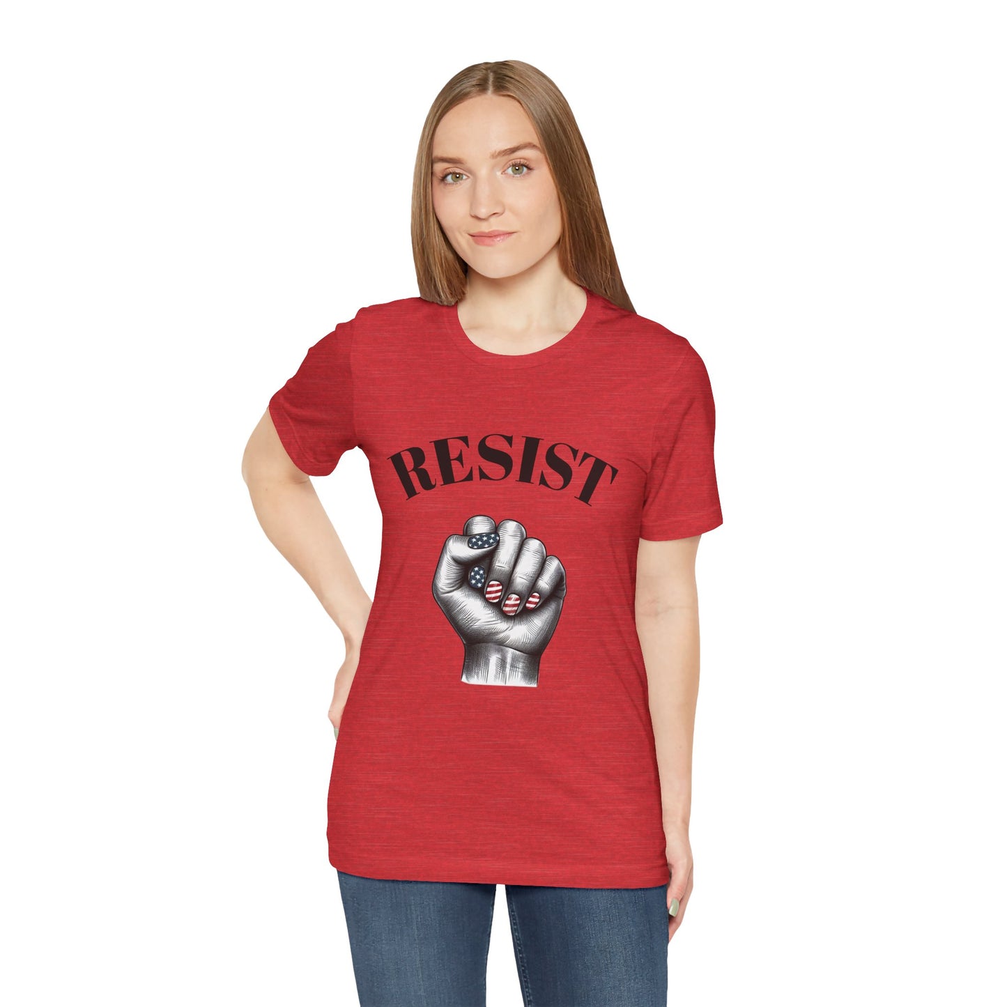 Resist Feminist Power Fist Tee – USA Flag Nails Protest Shirt - WhimSpin - https://whimspin.com