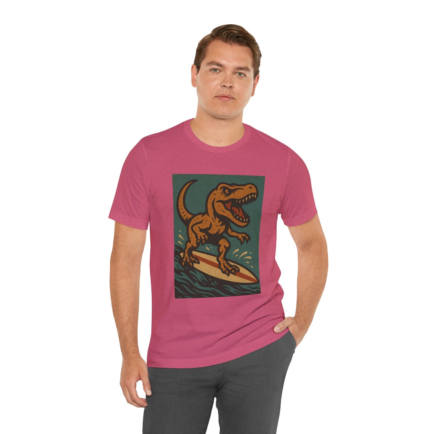 Surfing T-Rex T-Shirt – Funny Dinosaur Surfing Graphic Tee