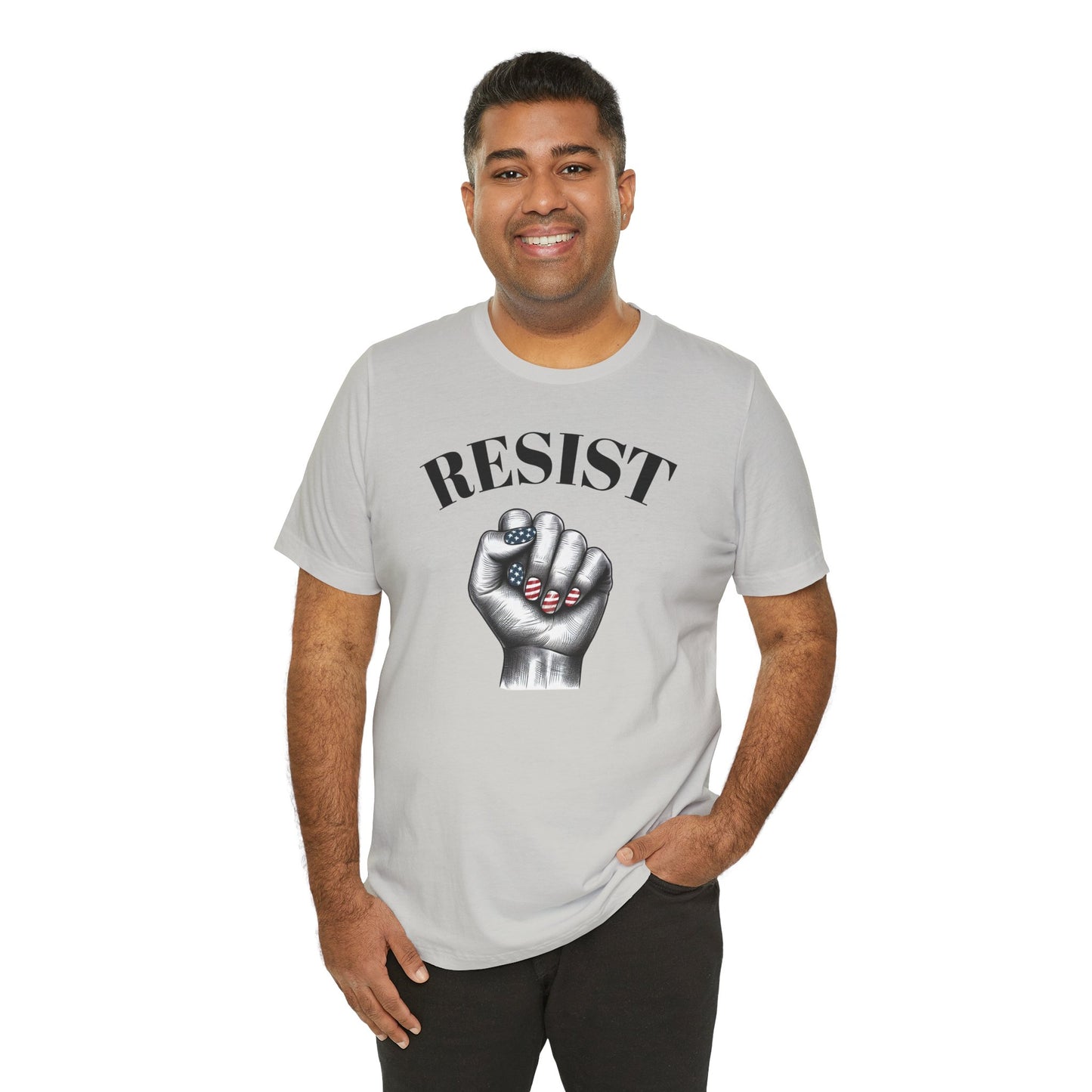 Resist Feminist Power Fist Tee – USA Flag Nails Protest Shirt