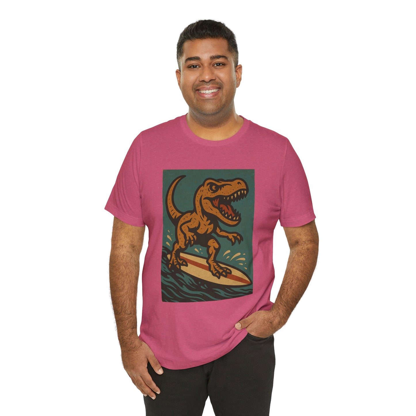 Surfing T-Rex T-Shirt – Funny Dinosaur Surfing Graphic Tee