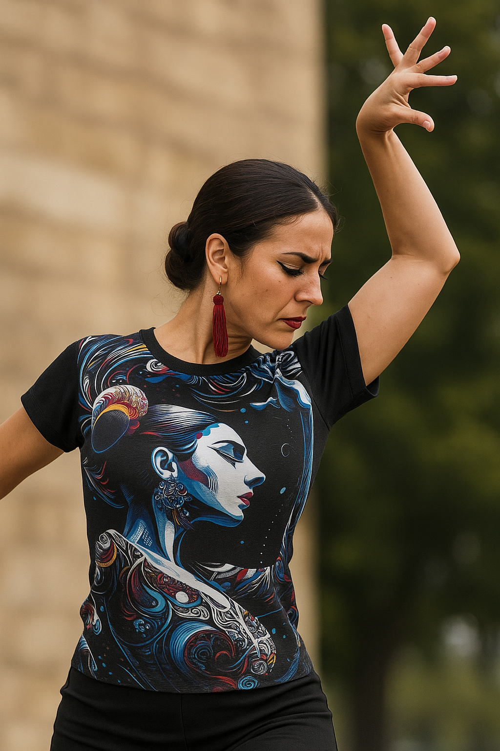 Flamenco Dancer T-Shirt – Spanish Art Tee with Vibrant Red Dress - WhimSpin - https://whimspin.com