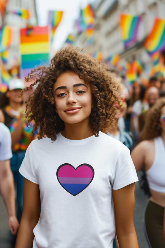 Bisexual Pride Flag T-Shirt – LGBTQ+ Heart Graphic Tee | WhimSpin