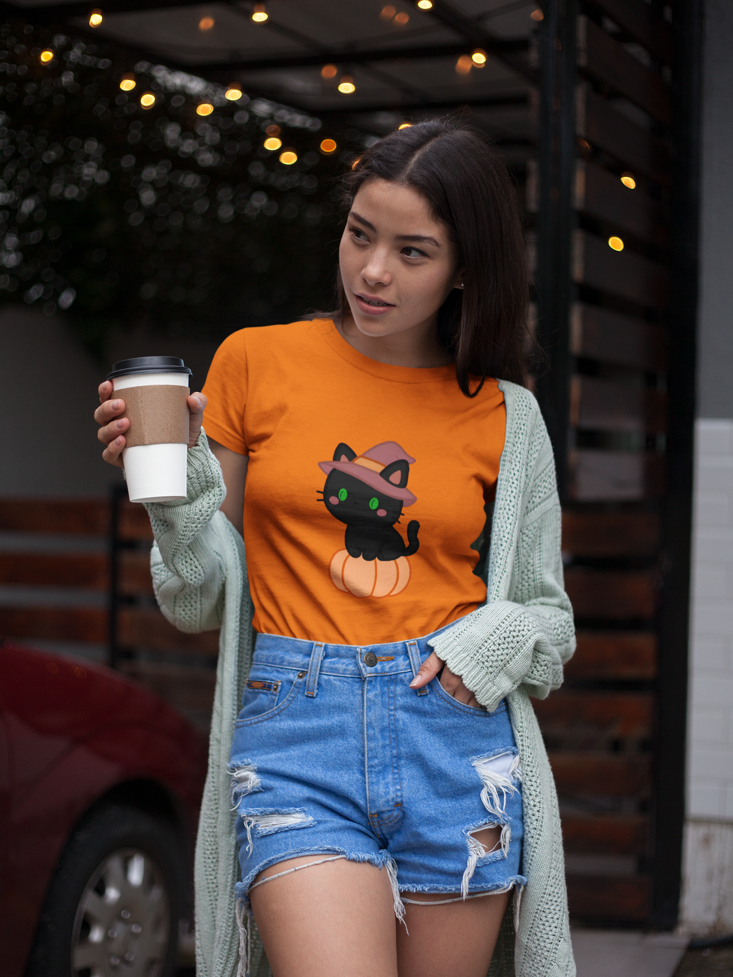 Halloween Cat Shirt – Cute Cat on a Pumpkin Graphic Tee