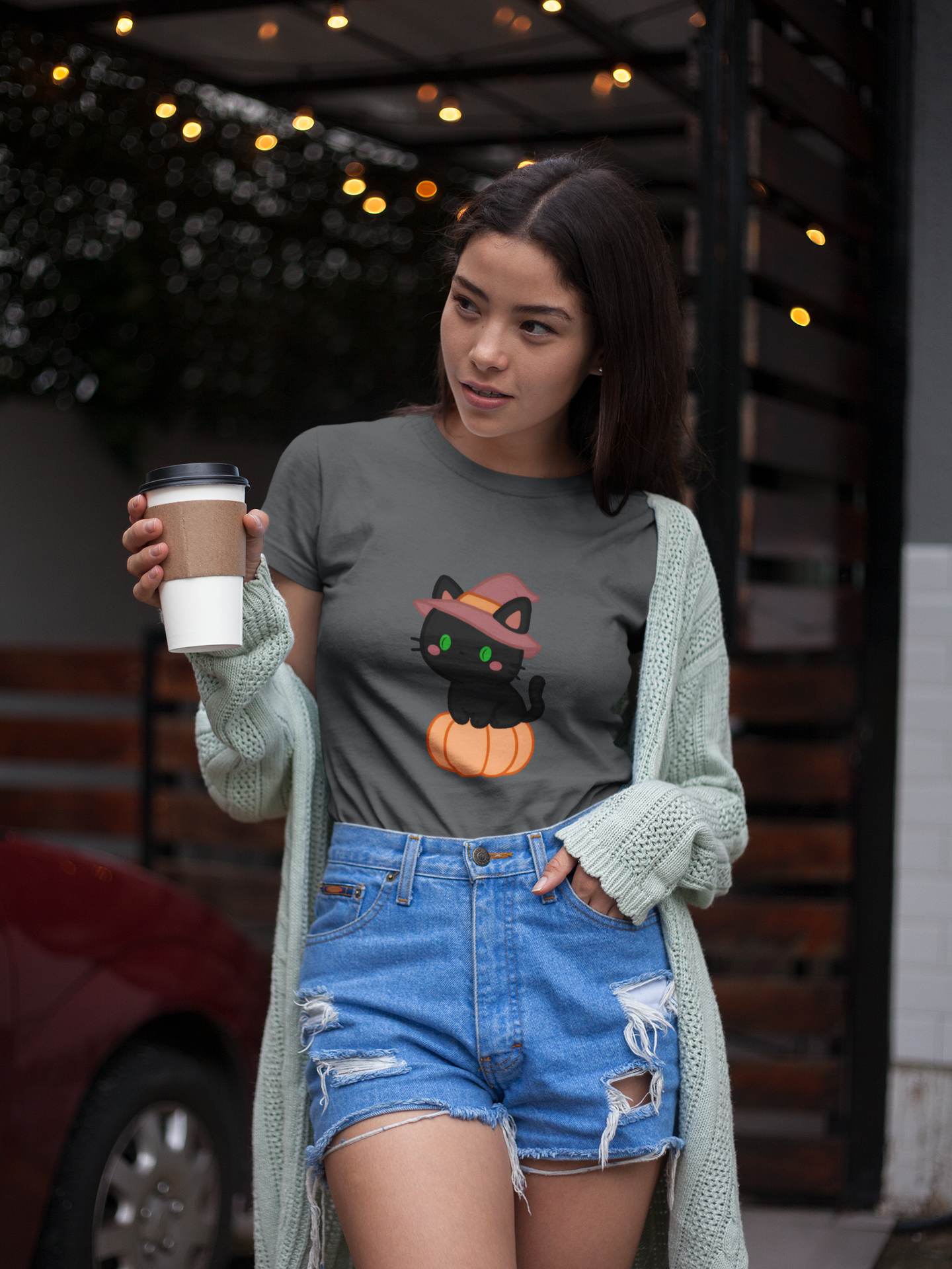 Halloween Cat Shirt – Cute Cat on a Pumpkin Graphic Tee