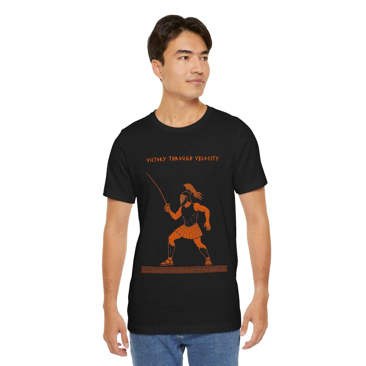 Ares Fencing Saber T-Shirt – “Victory Through Velocity” Greek Mythology Tee