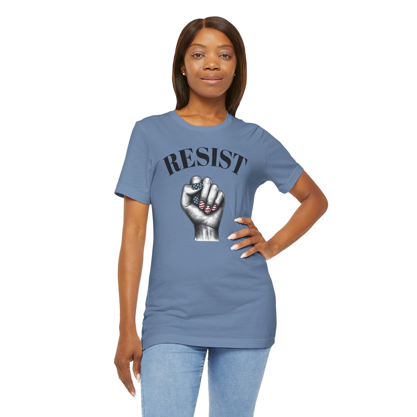 Resist Feminist Power Fist Tee – USA Flag Nails Protest Shirt