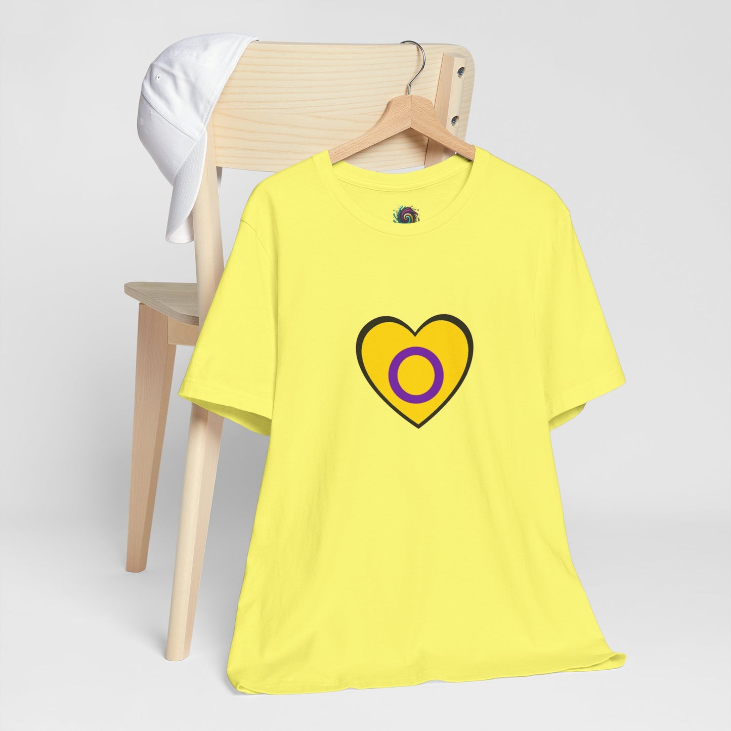 Intersex Pride Flag Heart T-Shirt – Minimalist LGBTQ+ Support Tee - WhimSpin - https://whimspin.com