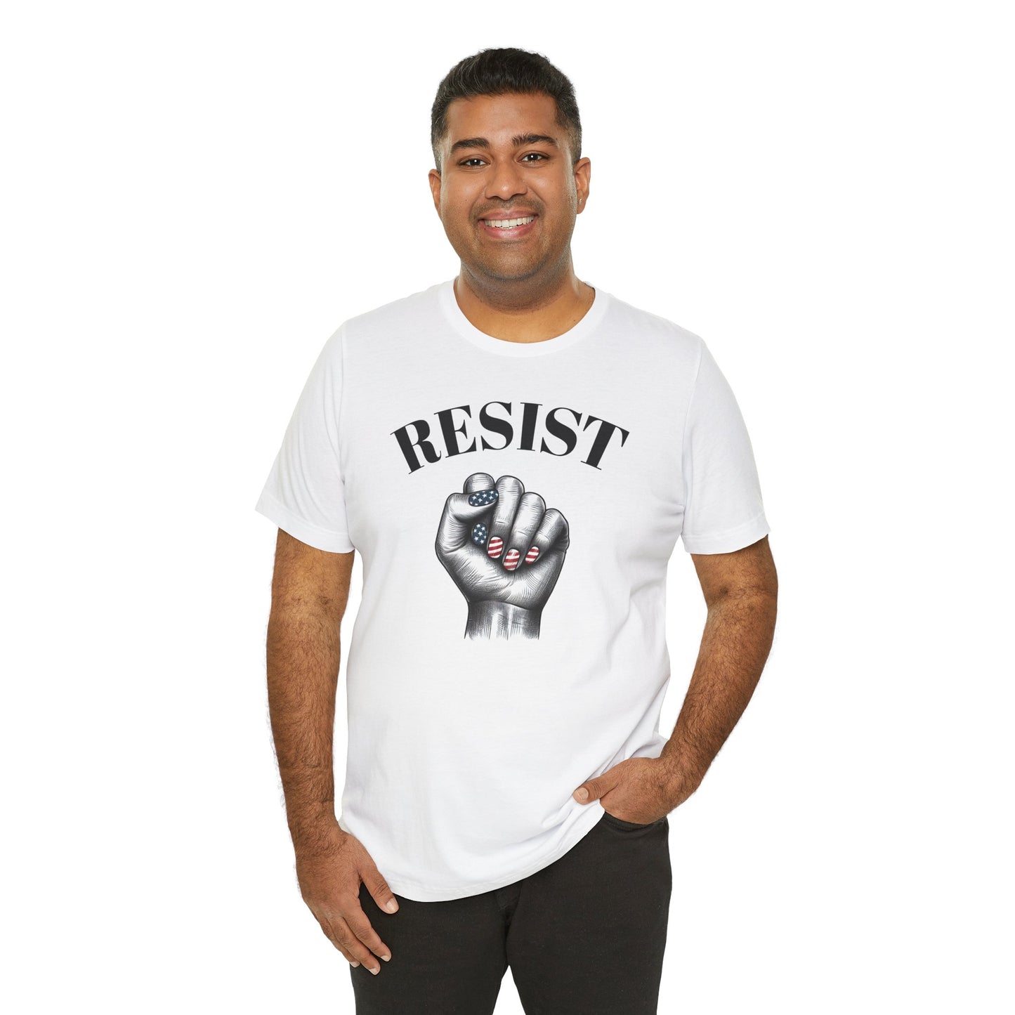 Resist Feminist Power Fist Tee – USA Flag Nails Protest Shirt