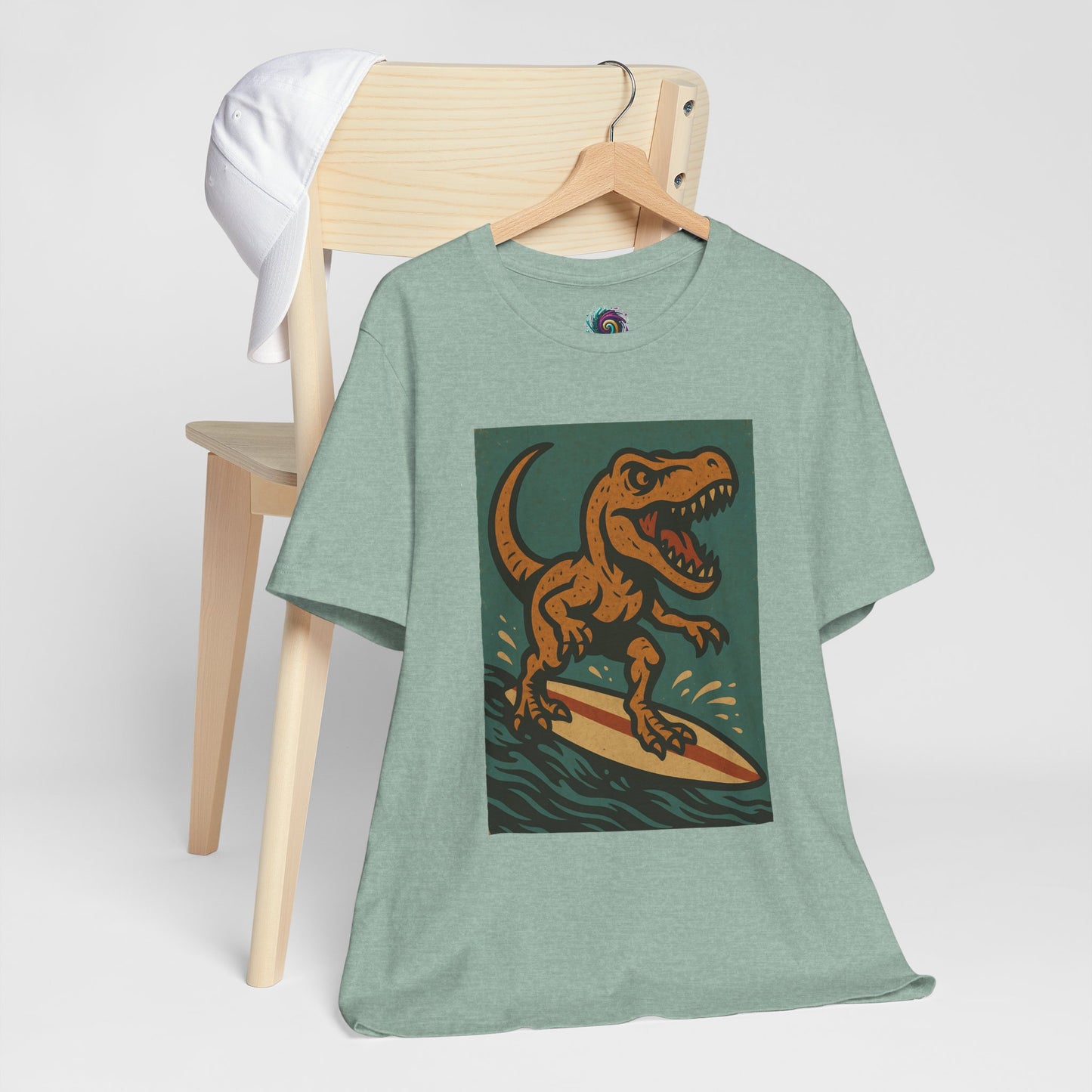 Surfing T-Rex T-Shirt – Funny Dinosaur Surfing Graphic Tee