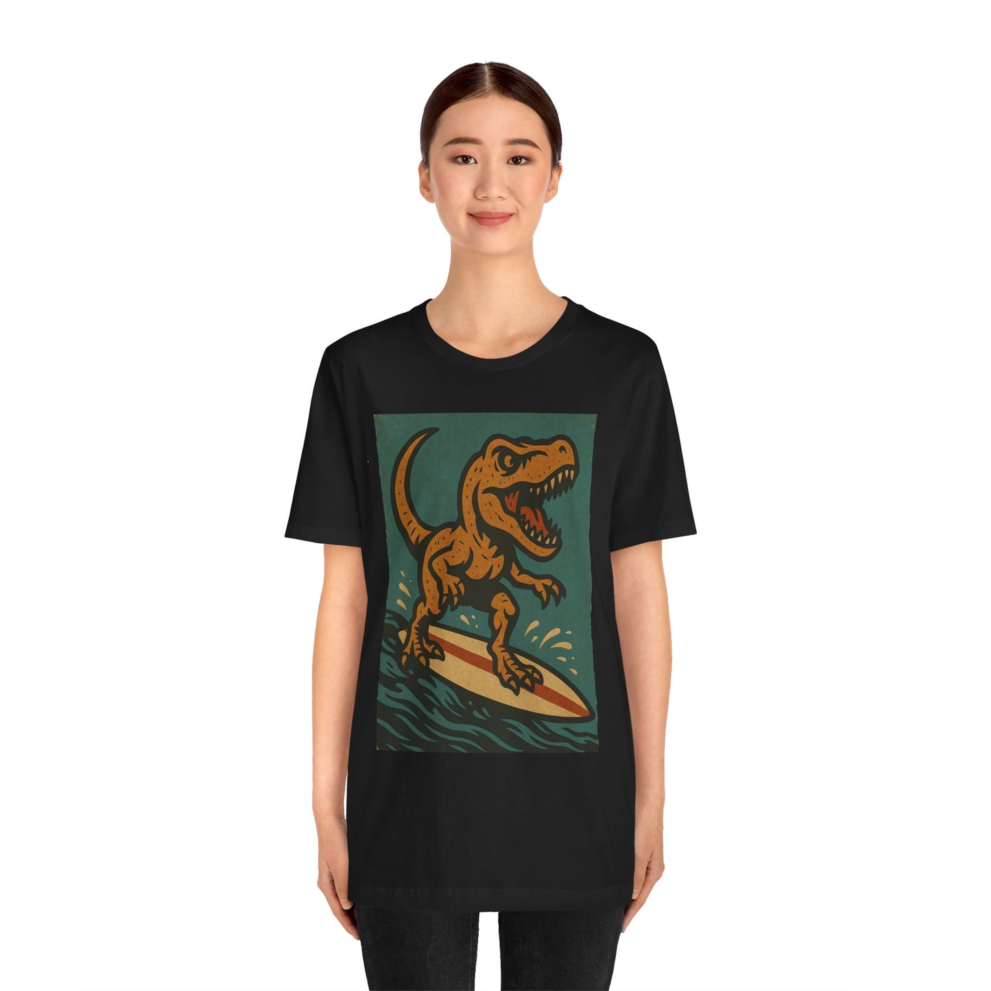 Surfing T-Rex T-Shirt – Funny Dinosaur Graphic Tee for Summer Vibes - WhimSpin - https://whimspin.com