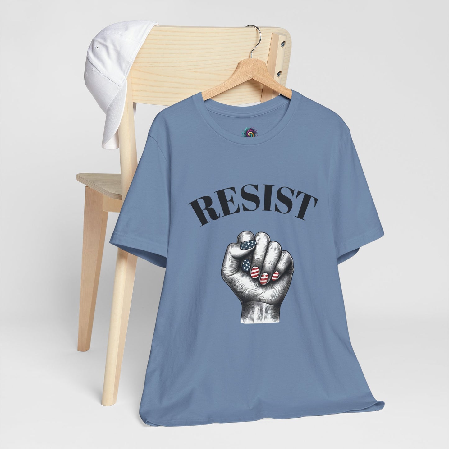 Resist Feminist Power Fist Tee – USA Flag Nails Protest Shirt - WhimSpin - https://whimspin.com