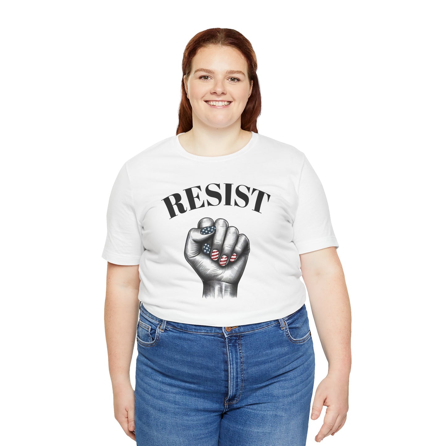 Resist Feminist Power Fist Tee – USA Flag Nails Protest Shirt