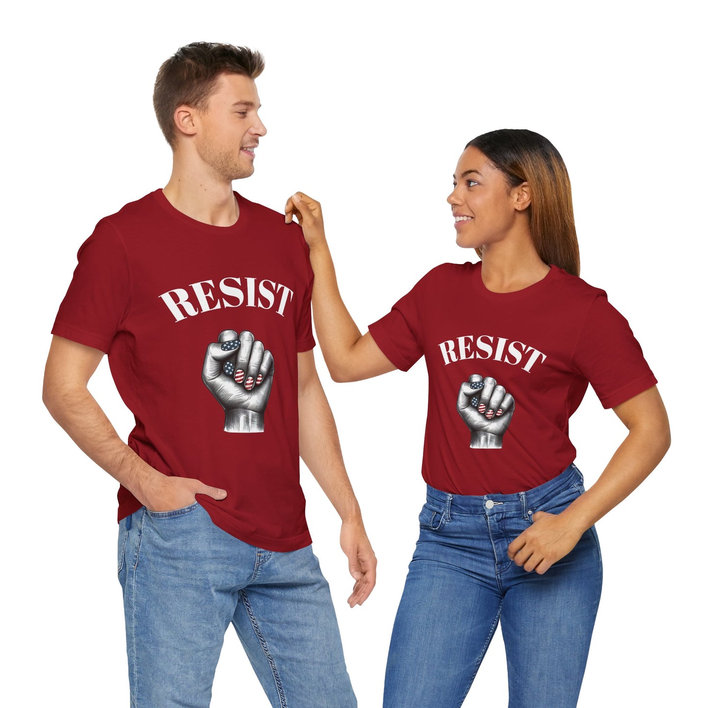 Resist Feminist Power Fist Tee – USA Flag Nails Protest Shirt - WhimSpin - https://whimspin.com