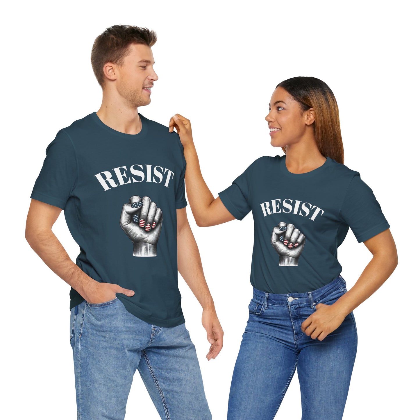 Resist Feminist Power Fist Tee – USA Flag Nails Protest Shirt - WhimSpin - https://whimspin.com