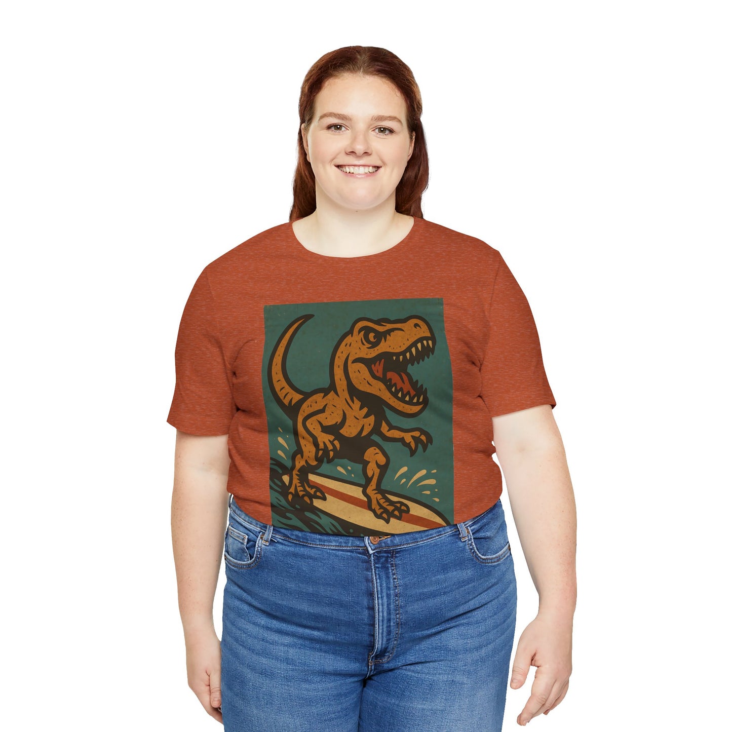 Surfing T-Rex T-Shirt – Funny Dinosaur Graphic Tee for Summer Vibes - WhimSpin - https://whimspin.com
