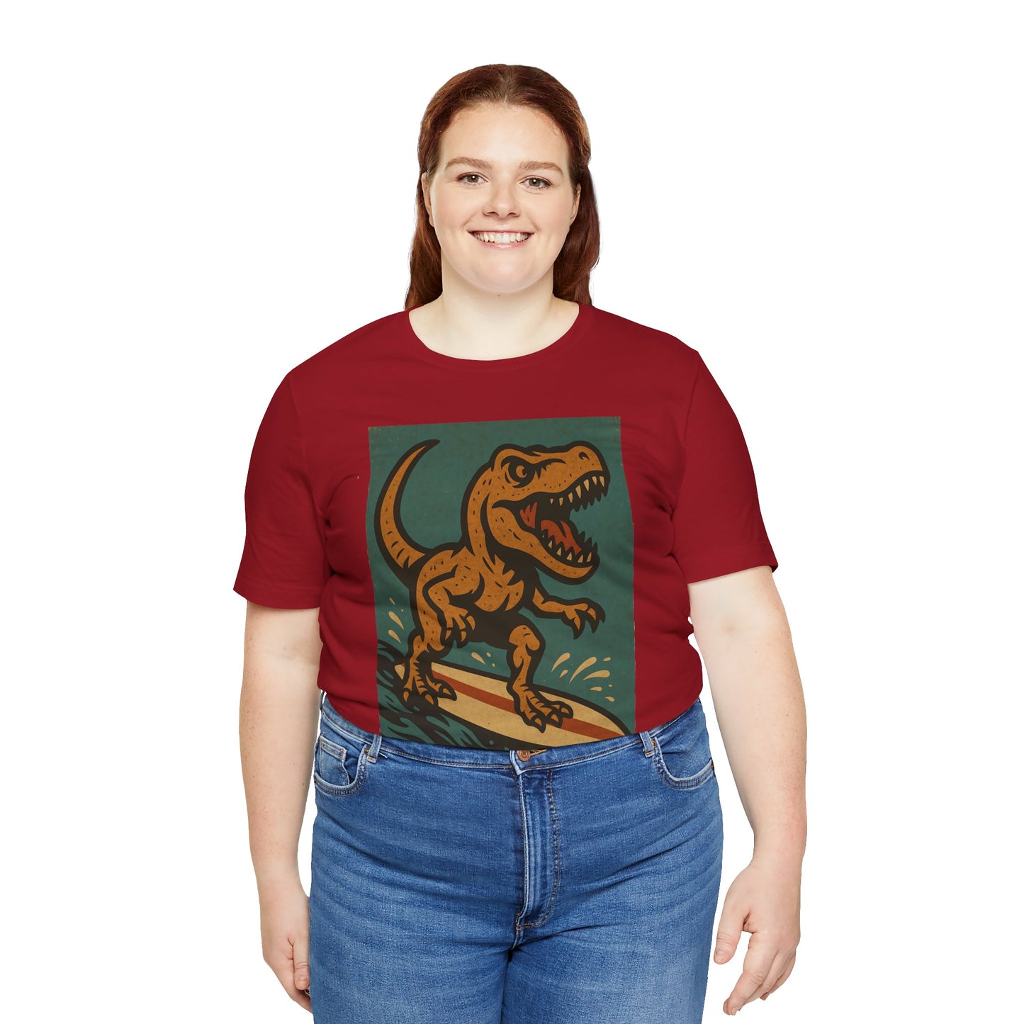 Surfing T-Rex T-Shirt – Funny Dinosaur Graphic Tee for Summer Vibes - WhimSpin - https://whimspin.com