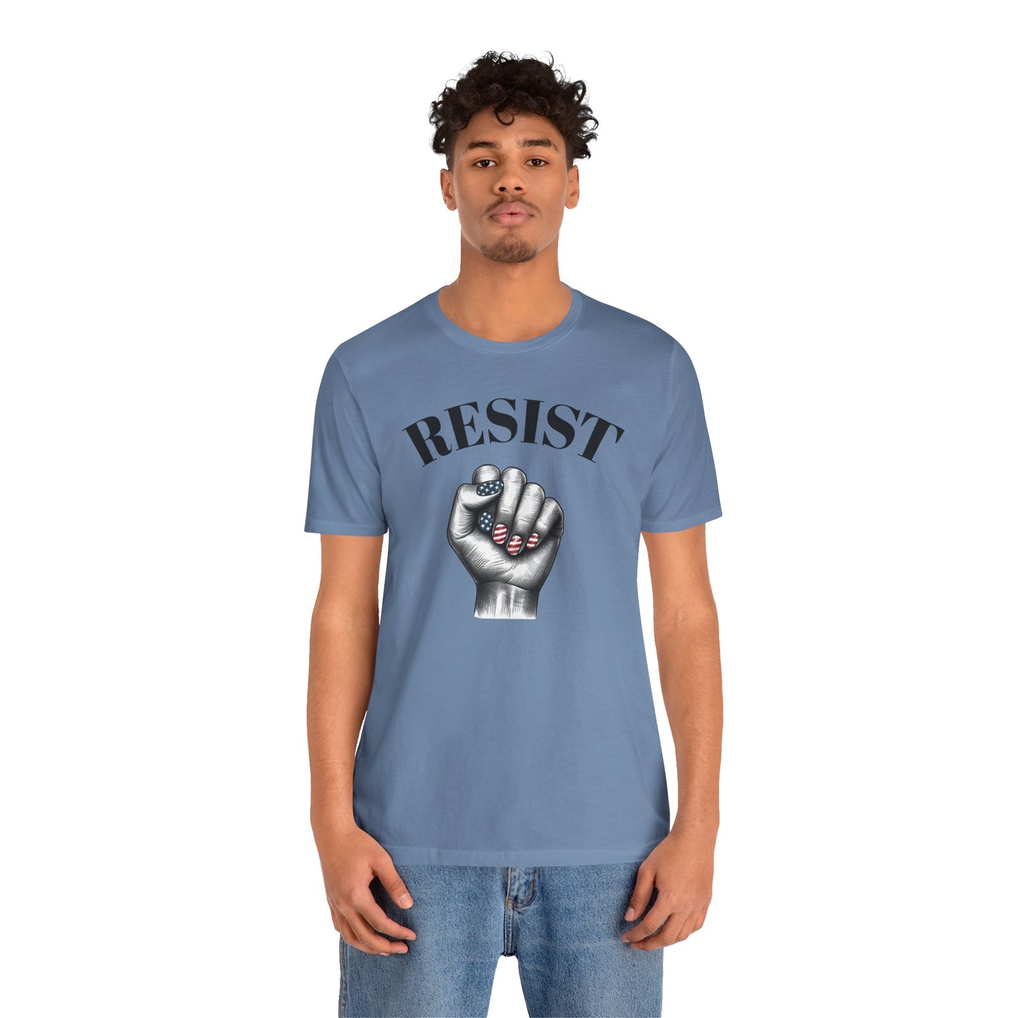 Resist Feminist Power Fist Tee – USA Flag Nails Protest Shirt