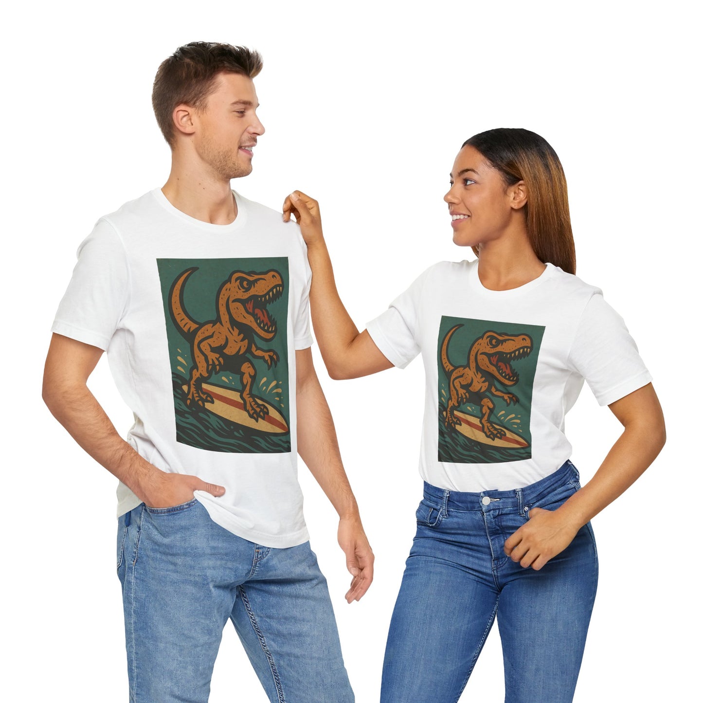 Surfing T-Rex T-Shirt – Funny Dinosaur Graphic Tee for Summer Vibes - WhimSpin - https://whimspin.com