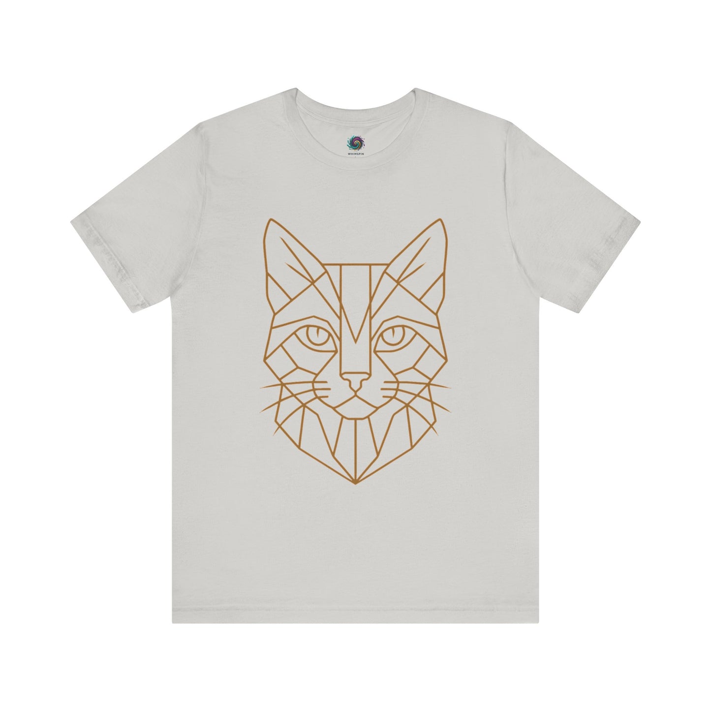 Light gray t shirt with a cat head drawn in geometric lines - Geometric Cat t shirt from Whimspin