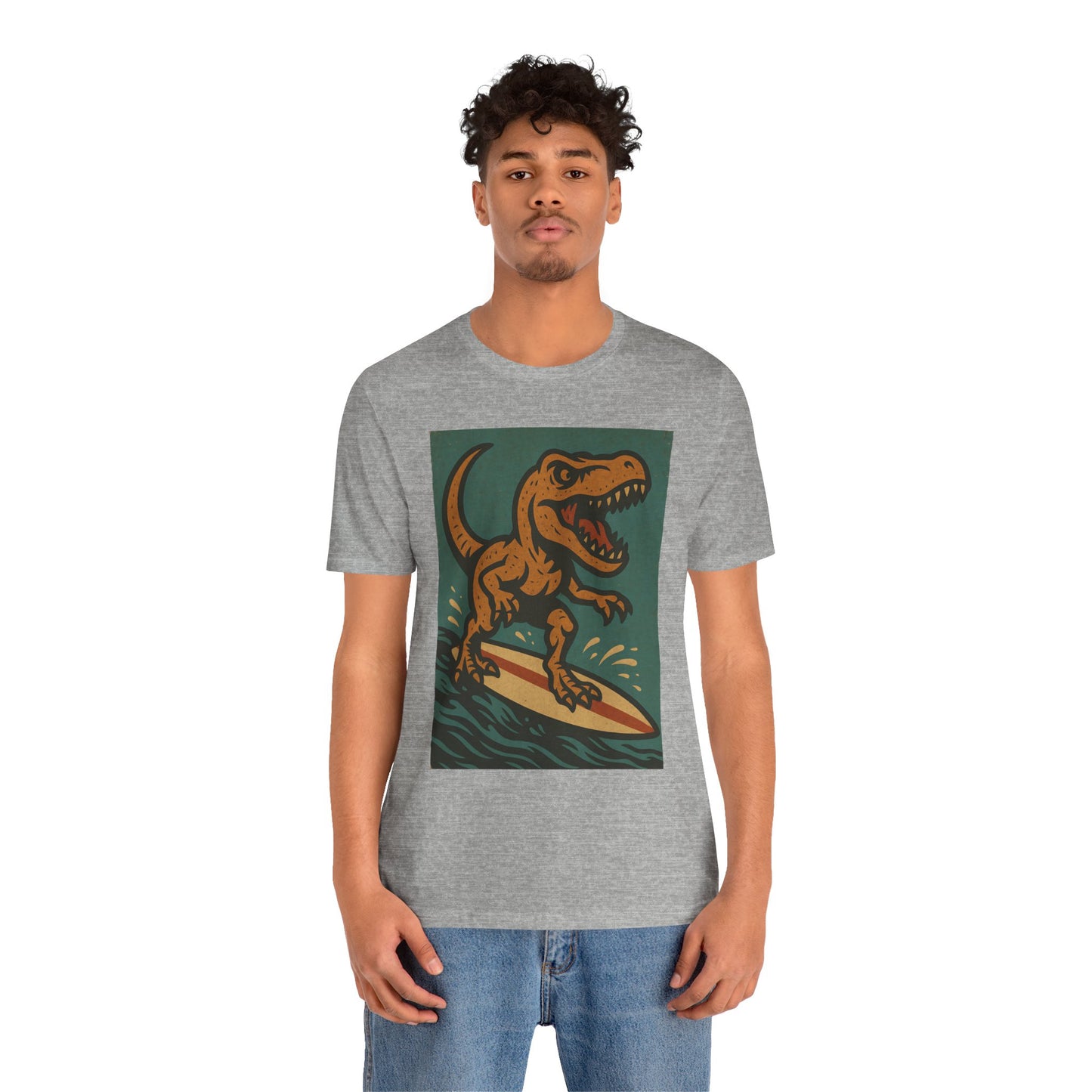 Surfing T-Rex T-Shirt – Funny Dinosaur Graphic Tee for Summer Vibes - WhimSpin - https://whimspin.com