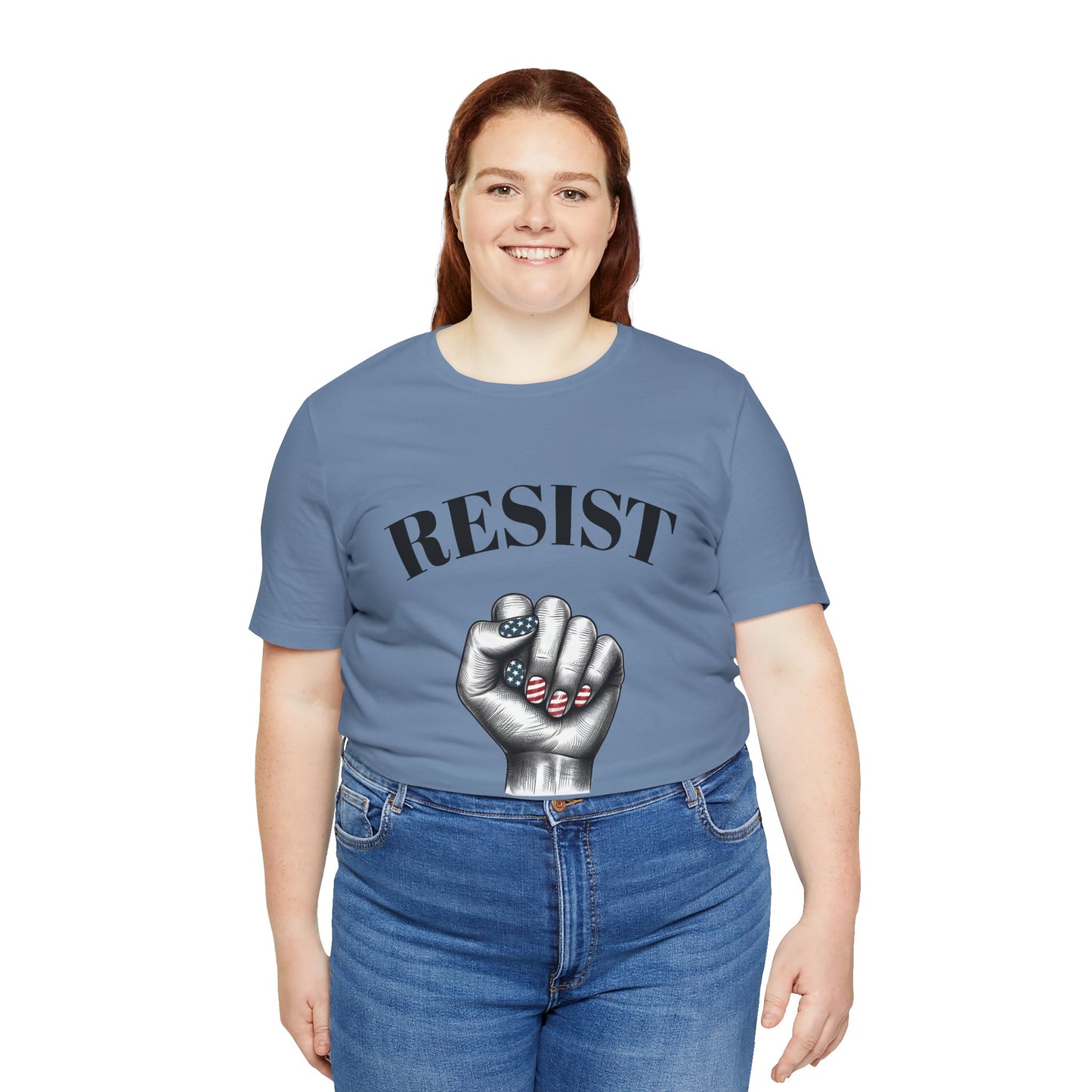 Resist Feminist Power Fist Tee – USA Flag Nails Protest Shirt - WhimSpin - https://whimspin.com