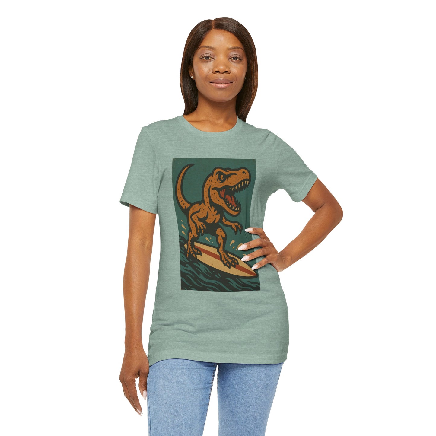 Surfing T-Rex T-Shirt – Funny Dinosaur Surfing Graphic Tee