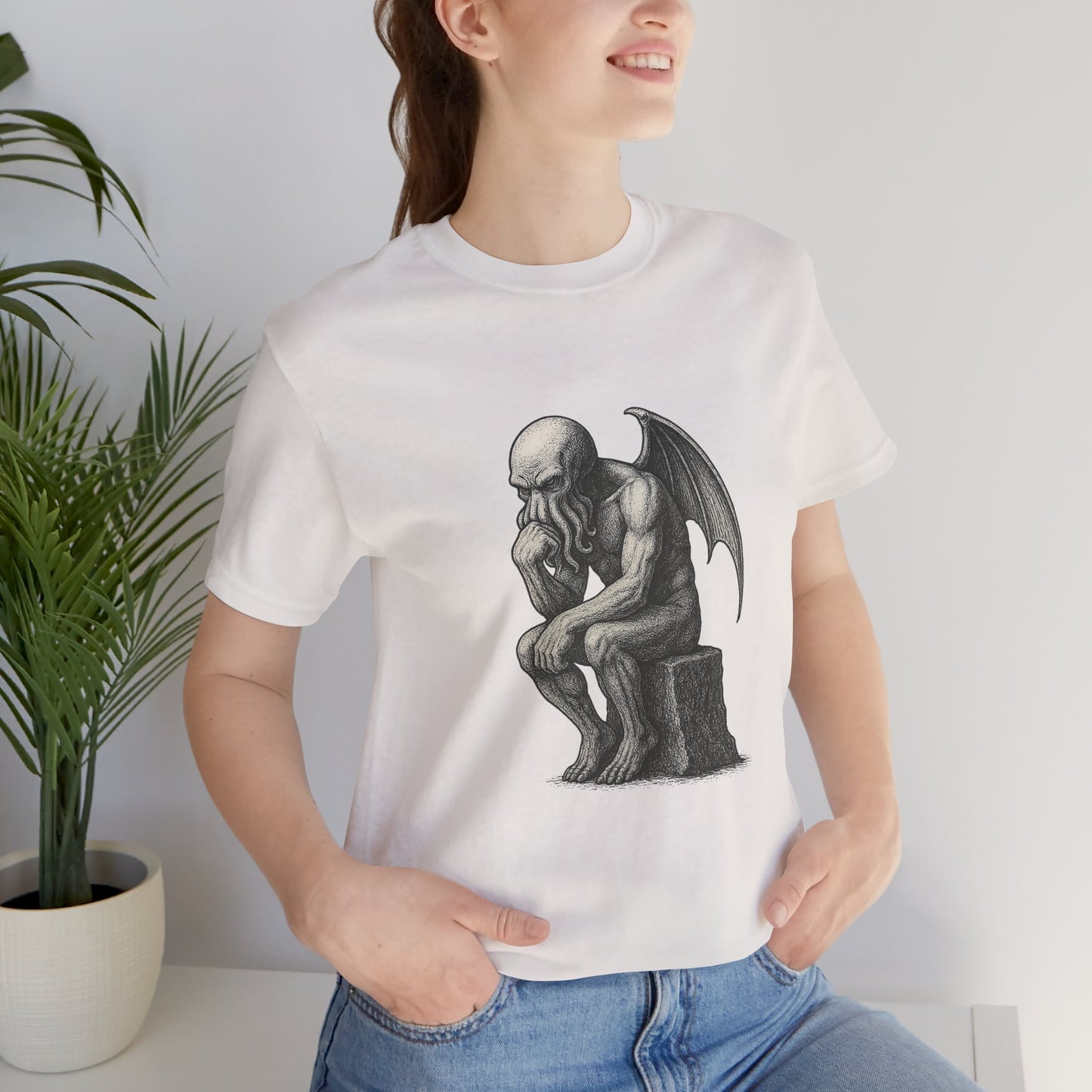 Cthulhu The Thinker Tee – Lovecraftian Parody Shirt