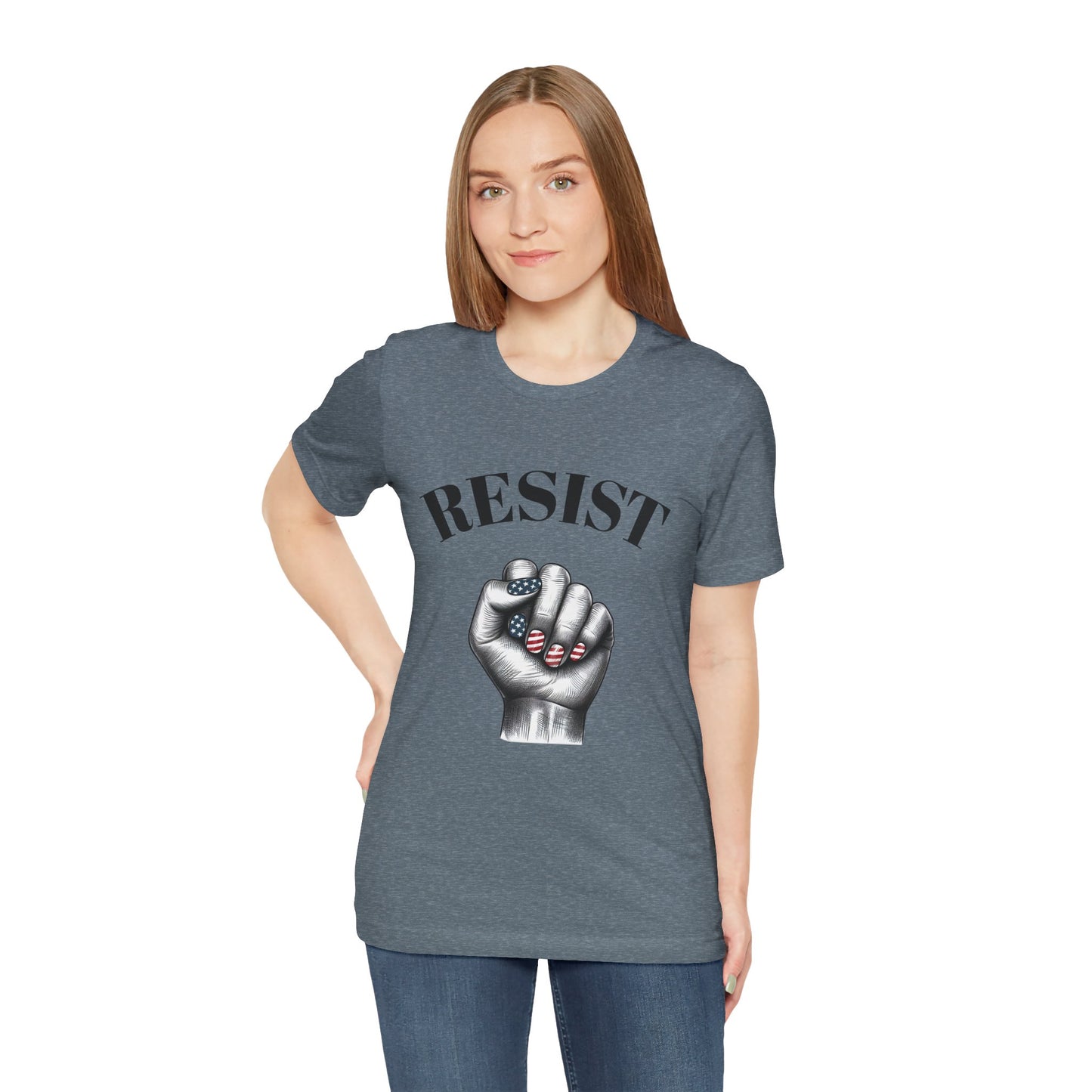 Resist Feminist Power Fist Tee – USA Flag Nails Protest Shirt - WhimSpin - https://whimspin.com