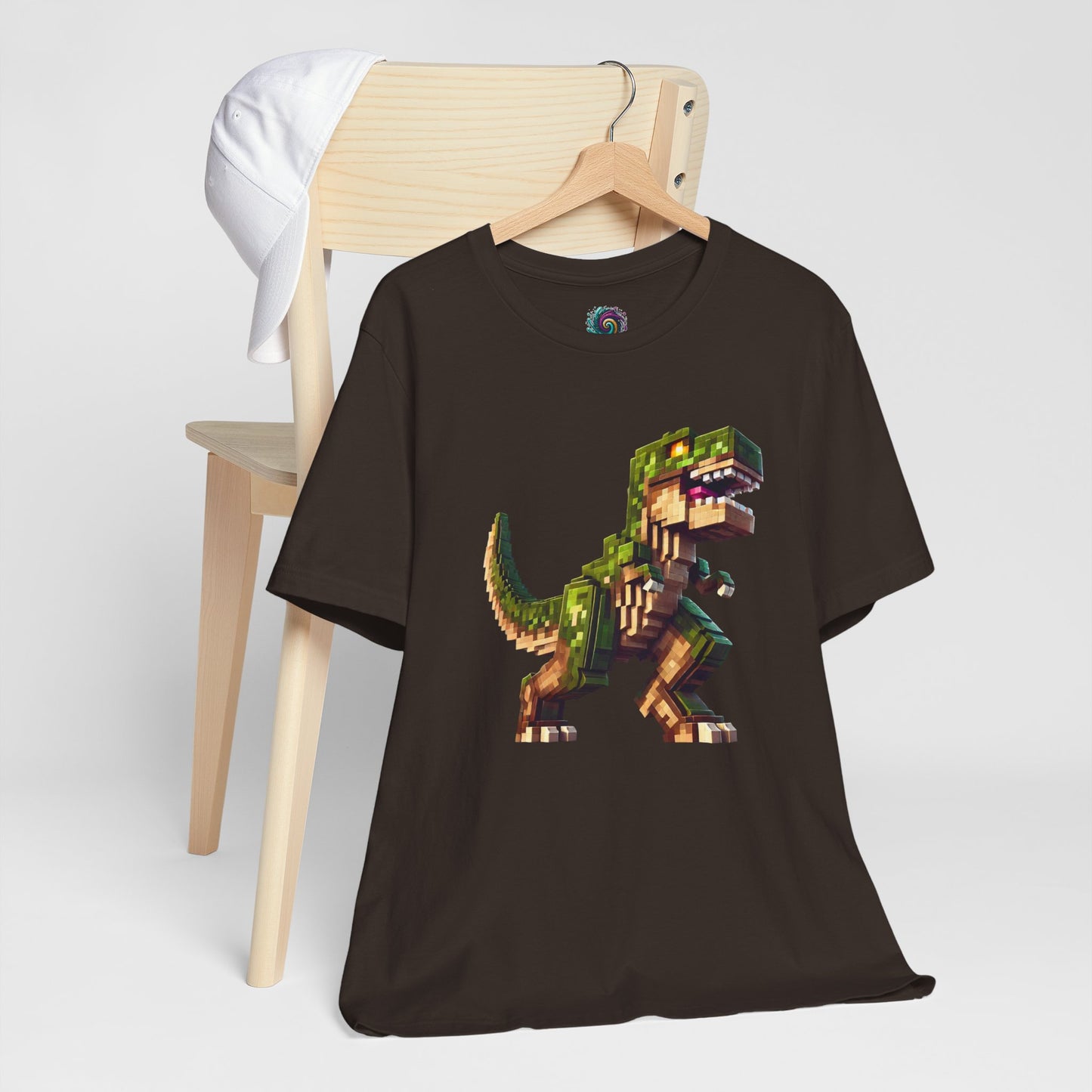 Pixel Dinosaur T-Shirt – Retro Dino Graphic Tee for Adults