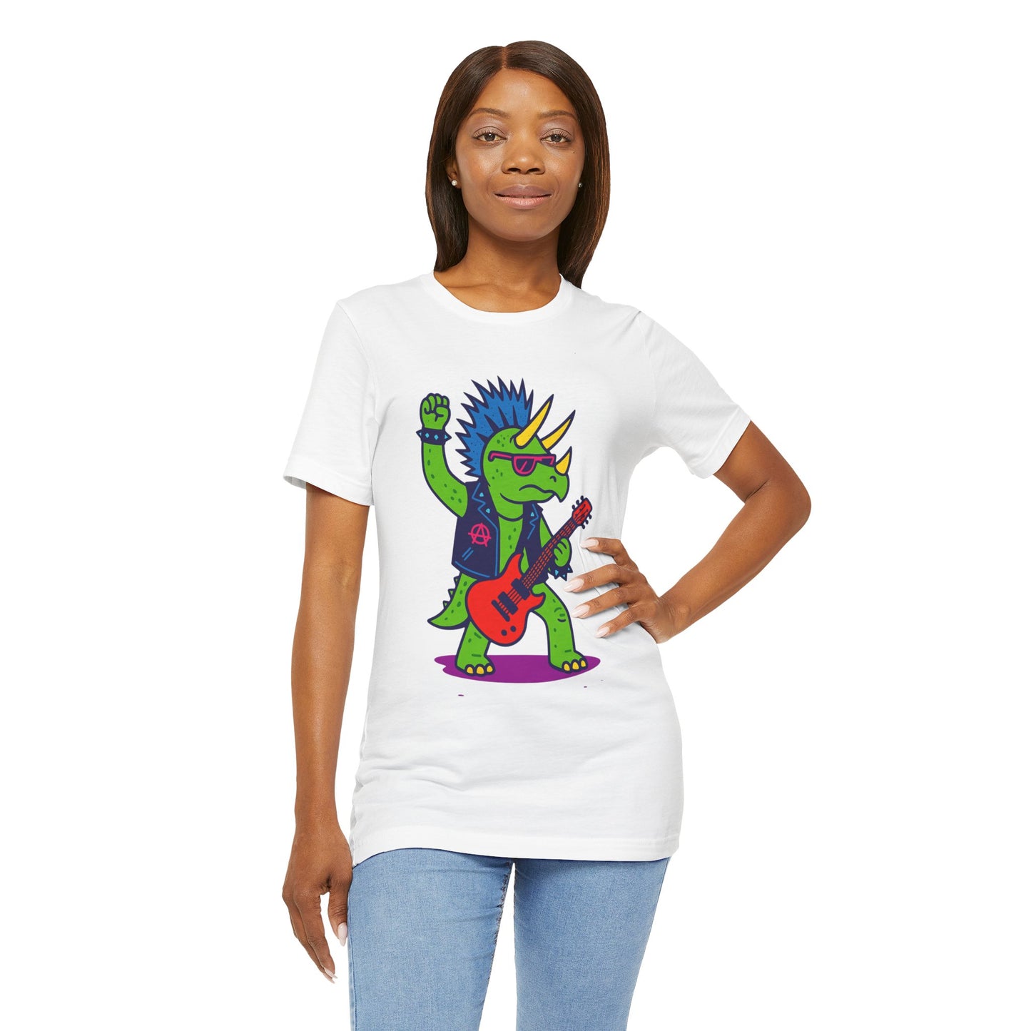 Punk Rocker Triceratops T-Shirt – Funny Dinosaur Tee for Adults