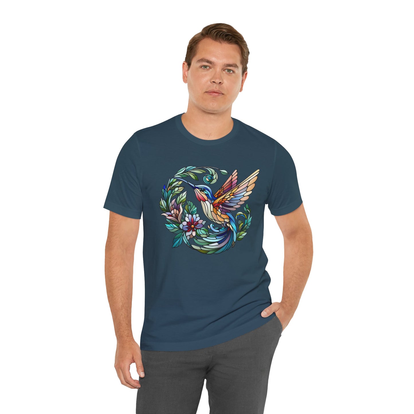 Stained Glass Hummingbird Tee – Vibrant Nature Shirt